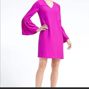 Fuschia bell sleeve V neck dress from Banana Republic